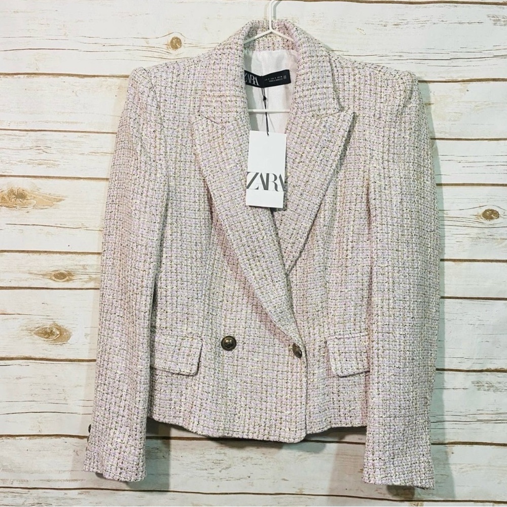 Zara Women's Light Cream Tweed Blazer
